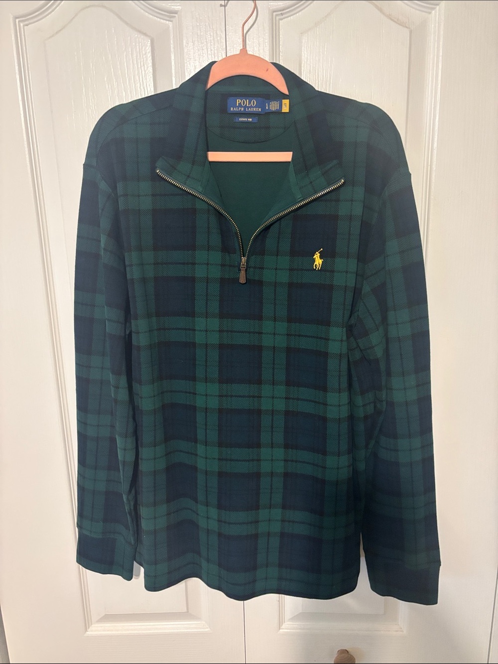 Polo by Ralph Lauren Green and Navy Plaid Quarter-Zip Sweater